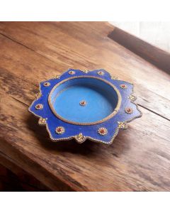 Wooden Pooja Thali Decorative - Blue, 10 inches