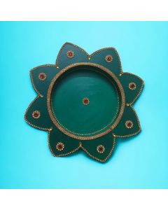 Handcrafted Wooden Pooja Thali - Green