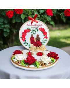 floral engagement ring platter with embroidery hoop art