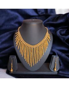 Beaded Waterfall Necklace Set - Golden