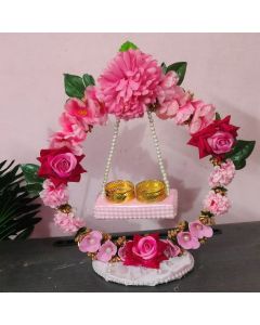 baby pink floral swing style engagement ring platter