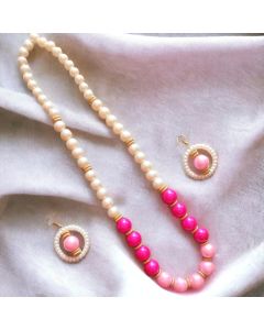 Pink Off-white Long Pearl Necklace Set for Women