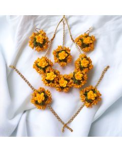 bridal floral jewellery set - necklace, earrings, maangtika, haathful