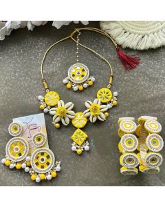 Yellow Mirror & Kaudi Jewellery Set for Haldi