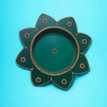 Handcrafted Wooden Pooja Thali - Green