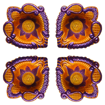 Floral Decorative Clay Diya for Diwali - Purple