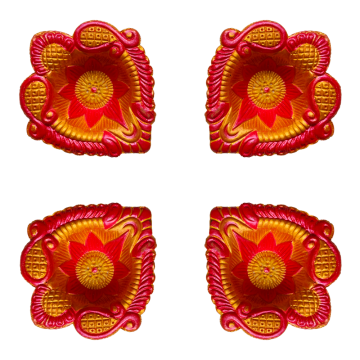 Floral Decorative Clay Diya for Diwali - Metallic Pink