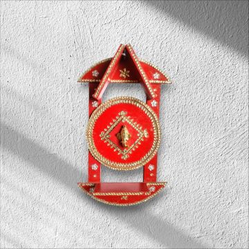 ganesha themed wooden wall mounted diya stand 