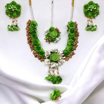 green artificial flower jewellery set for mehndi