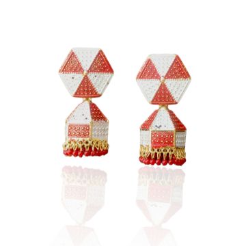 geometric meenakari jhumka earrings - red jhumkas