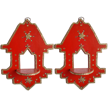 Jharokha Style Wooden Door Side Hanging for Diya - Set of 2