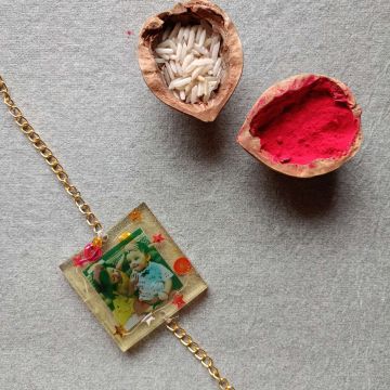 photo resin rakhi with roli chawal pack