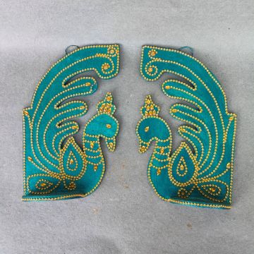 peacock wooden diya stand - set of 2