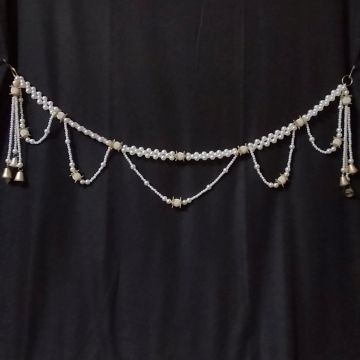 Knotted Pearl Toran with Bells and Beaded Accents