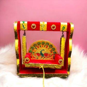 meenakari laddu gopal jhula placed on white fur