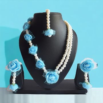 flower jewellery set for women blue colour - lifestyle image