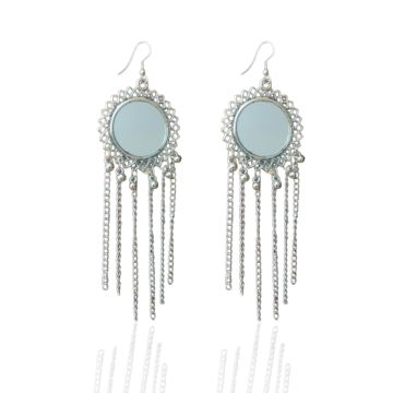 Dangler mirror earrings on white background