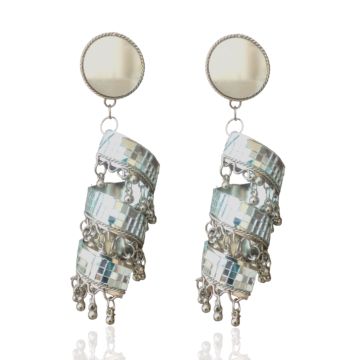 swirl mirror earrings, long mirror earrings 