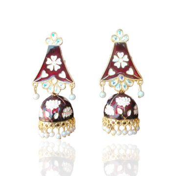 Jaipuri Kundan Meenakari Jhumka Earrings