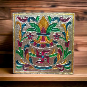 Meenakari Wooden Chowki for Pooja - 6*6 inches