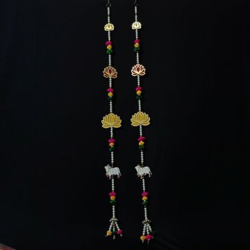 cow pichwai, lotus and pompom door side hangings 