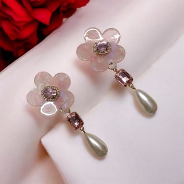 Floral Danglers | Pink Flower Drop Earrings