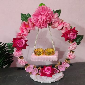baby pink floral swing style engagement ring platter