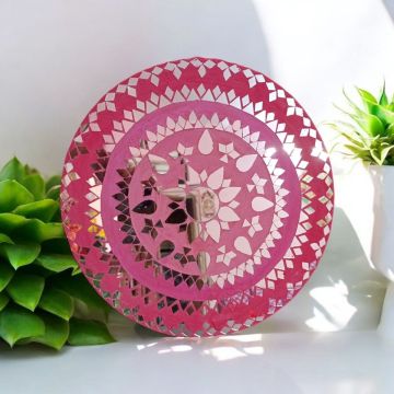 Handcrafted Pink Mandala Mirror Mosaic Art - 11 Inches, Pink