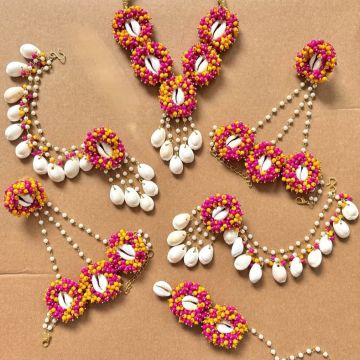 Pink Yellow Shell Jewellery for Haldi