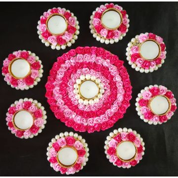Pink Decorative tealight platters for Diwali | Set of 9