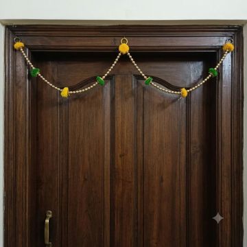 pompom toran with golden beads - minimal toran