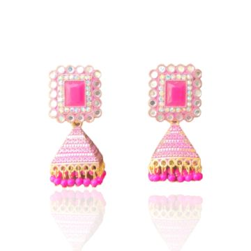 Pyramidal Engraved Jhumka Earrings with Studded Stones