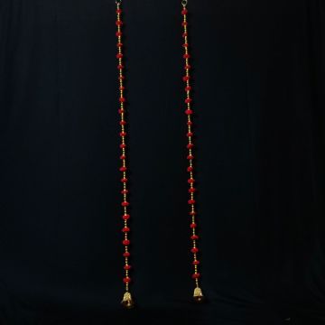 Handcrafted Red Pom-Pom & Gold Bead Door-Side Hangings – Festive Latkan (Pair)