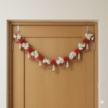 red white artificial flower toran for door