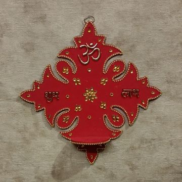 shubh labh om wooden wall mounted diya stand