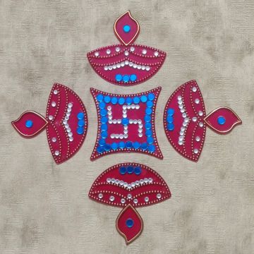 Handcrafted Swastik & Diya Acrylic Rangoli | Ready Rangoli