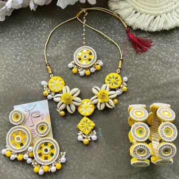 Yellow Mirror & Kaudi Jewellery Set for Haldi