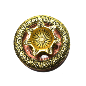 Oxidized Metal Golden Diya with Round Glass Base - 4.2 inches dia