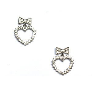 Silver Heart Shaped Diamond Earrings 