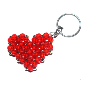 Beaded Heart Keychain Red
