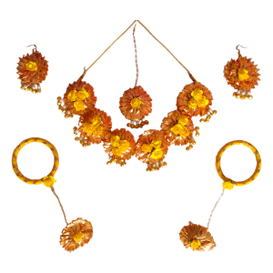 Gota Patti Flower Jewellery Set|Ghunghroo Necklace Golden