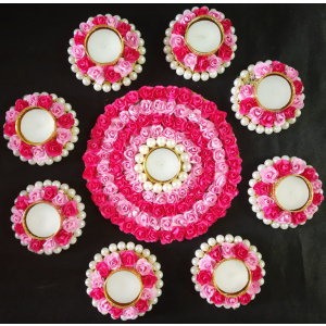 Pink Decorative tealight platters for Diwali | Set of 9