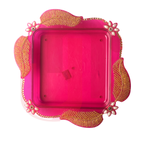 Square Acrylic Decorative Platter| Pooja Thali (Pink) -11*11 inches 