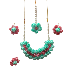 Flower Jewellery Set for Women & Girls (Sea Green & Pink)