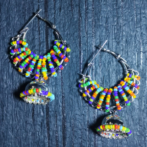 Multicolor Hoop Earrings for Girls (Silver)