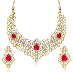 Sukkhi Gold Platted Necklace Set for Women | White Stone 