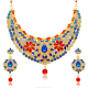 Sukkhi Gold Platted Choker Stone Necklace Set | Red & Blue Stones 